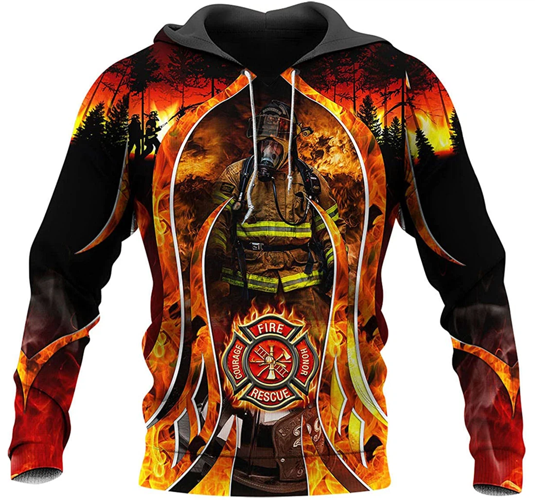 Courageous Firefighter In The Big Firing Forest - 3D Printed Pullover Hoodie