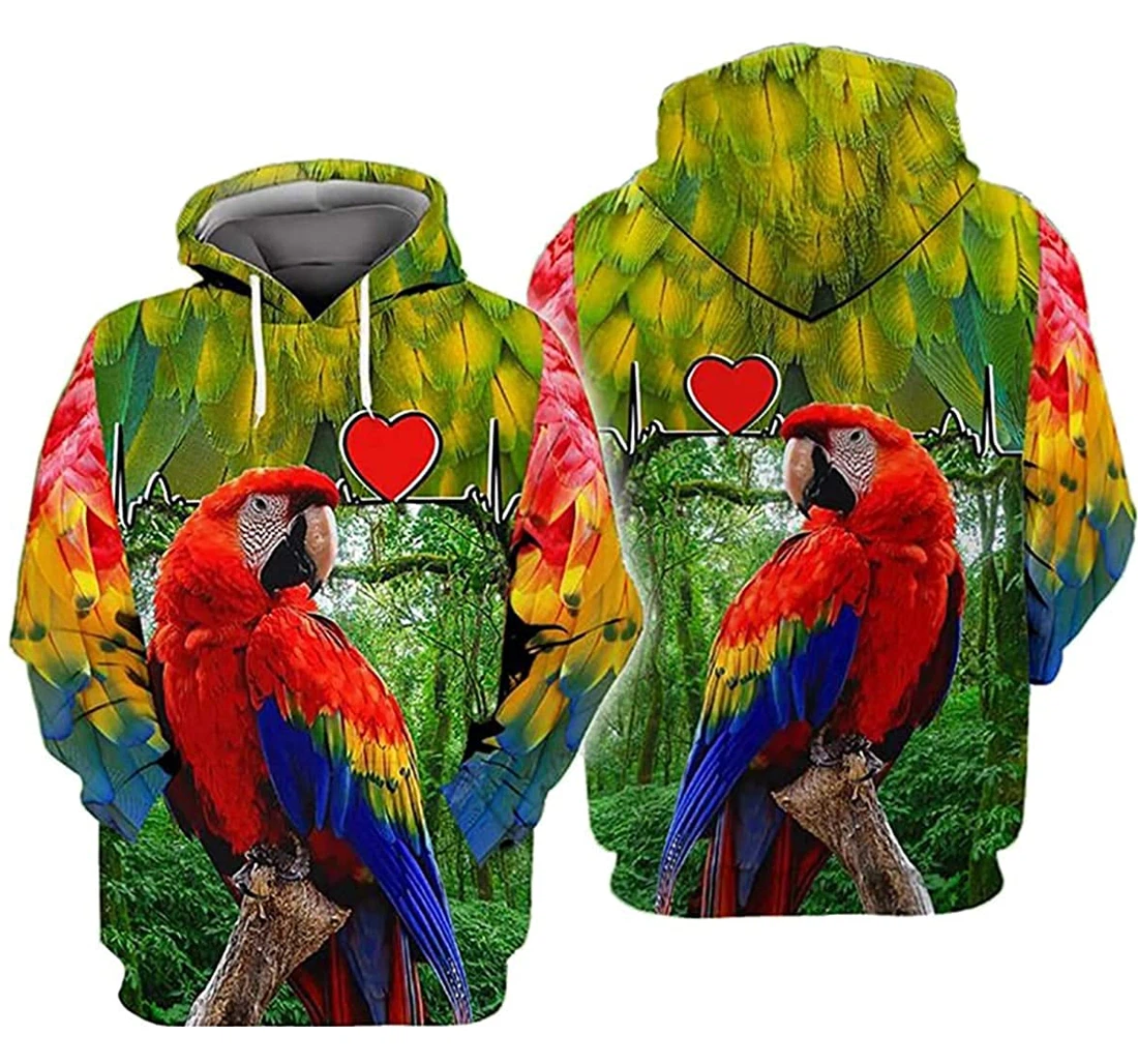 Parrot Love Forest Tree - 3D Printed Pullover Hoodie