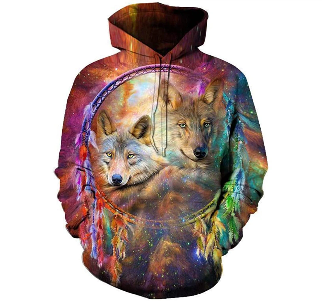 Wolf Dreamcatcher Native American In The Galaxy - 3D Printed Pullover Hoodie