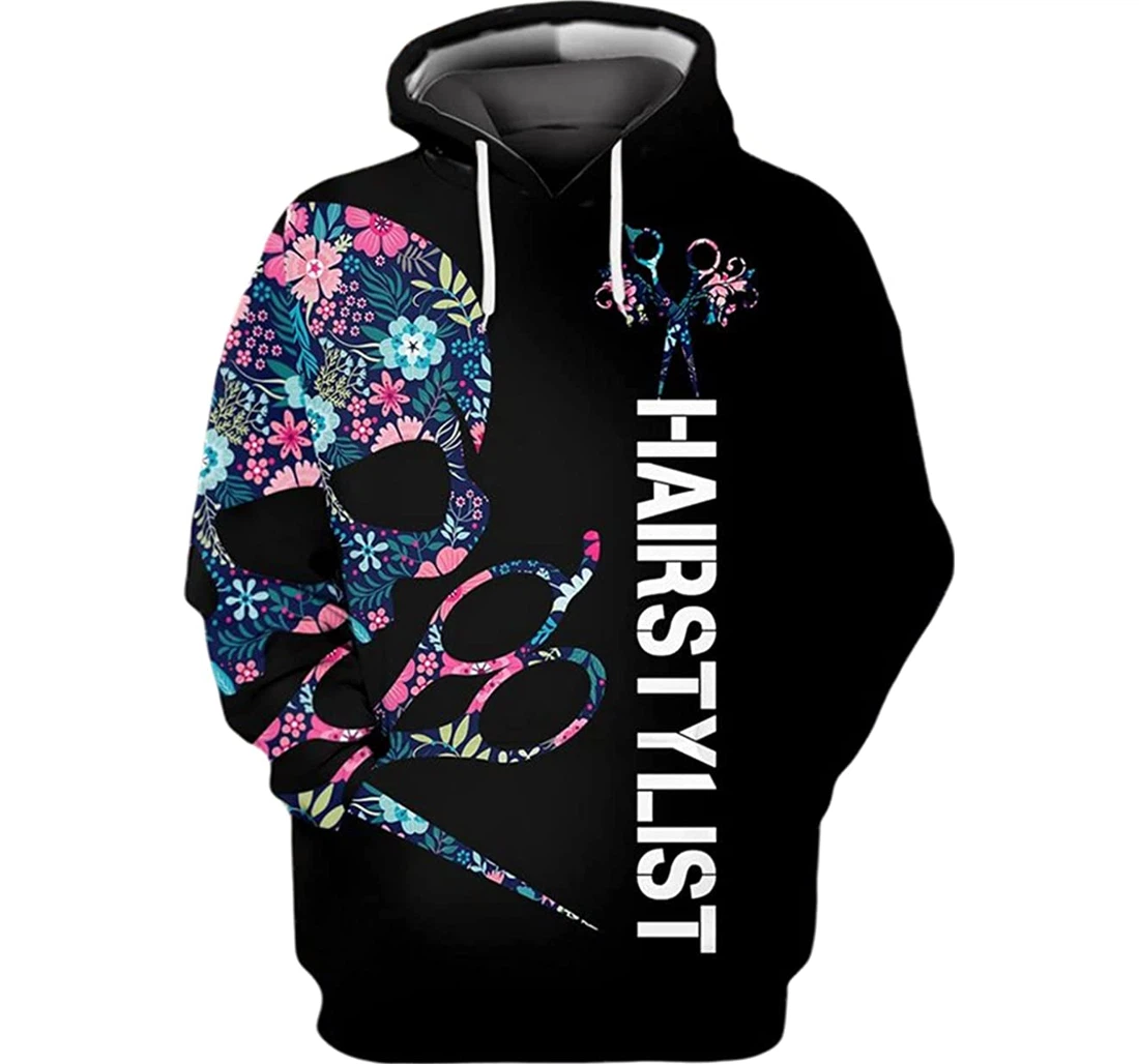 Flowers Skull Hairstylist - 3D Printed Pullover Hoodie