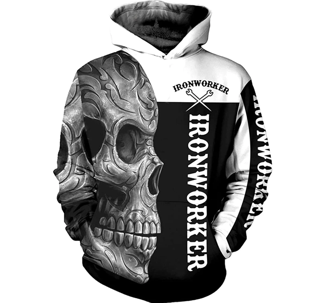 Ironworker Metal Patterned Skull Cool - 3D Printed Pullover Hoodie