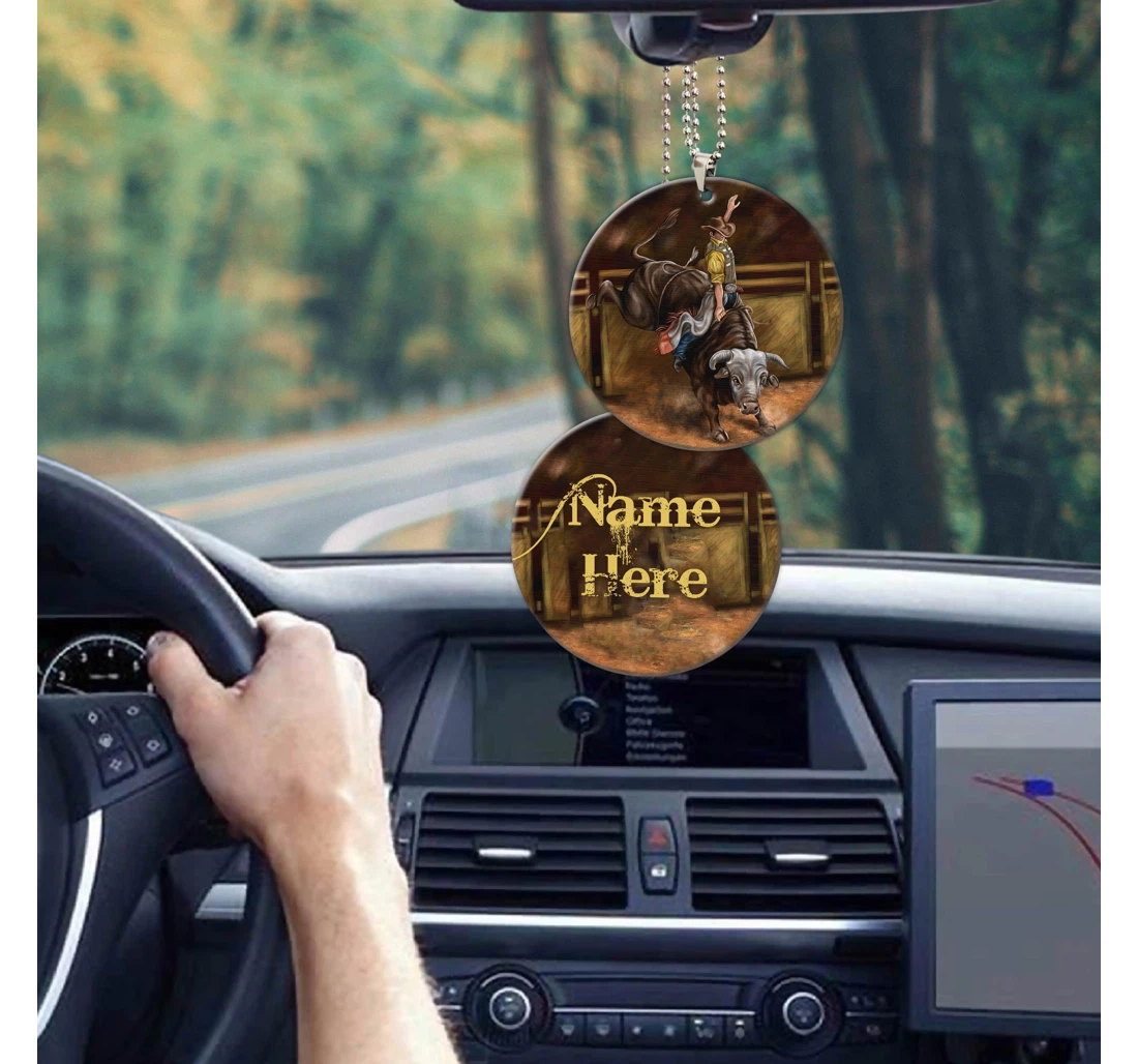 Personalized Name Bull Riding Unique Design Car Hanging Ornament Ver 5 MDF Ornament