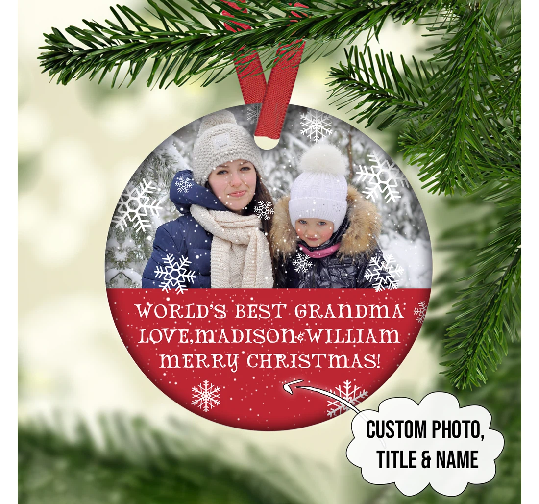 World's Best Grandma Love Merry Christmas Customized Photo Ornament, Christmas Gifts For Family MDF Ornament