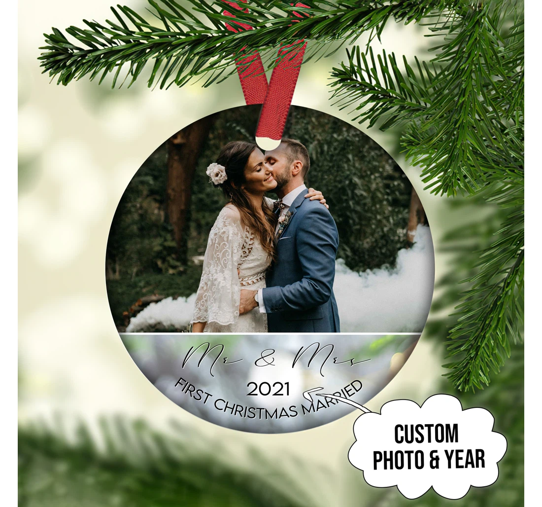 First Christmas Married Customized Ornament Christmas Gift For Couple Home Decor MDF Ornament