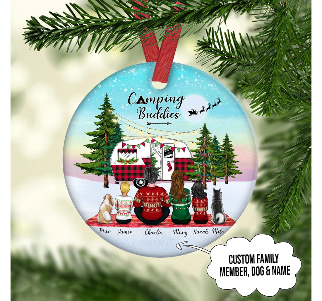 Camping Buddies Customized Christmas Ornament, Christmas Gifts For Family Camping And Dog Lovers MDF Ornament