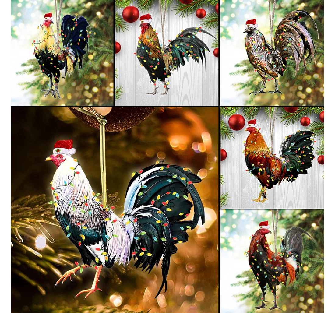 Christmas Rooster Christmas Tree Hanging Ornament MDF Ornament