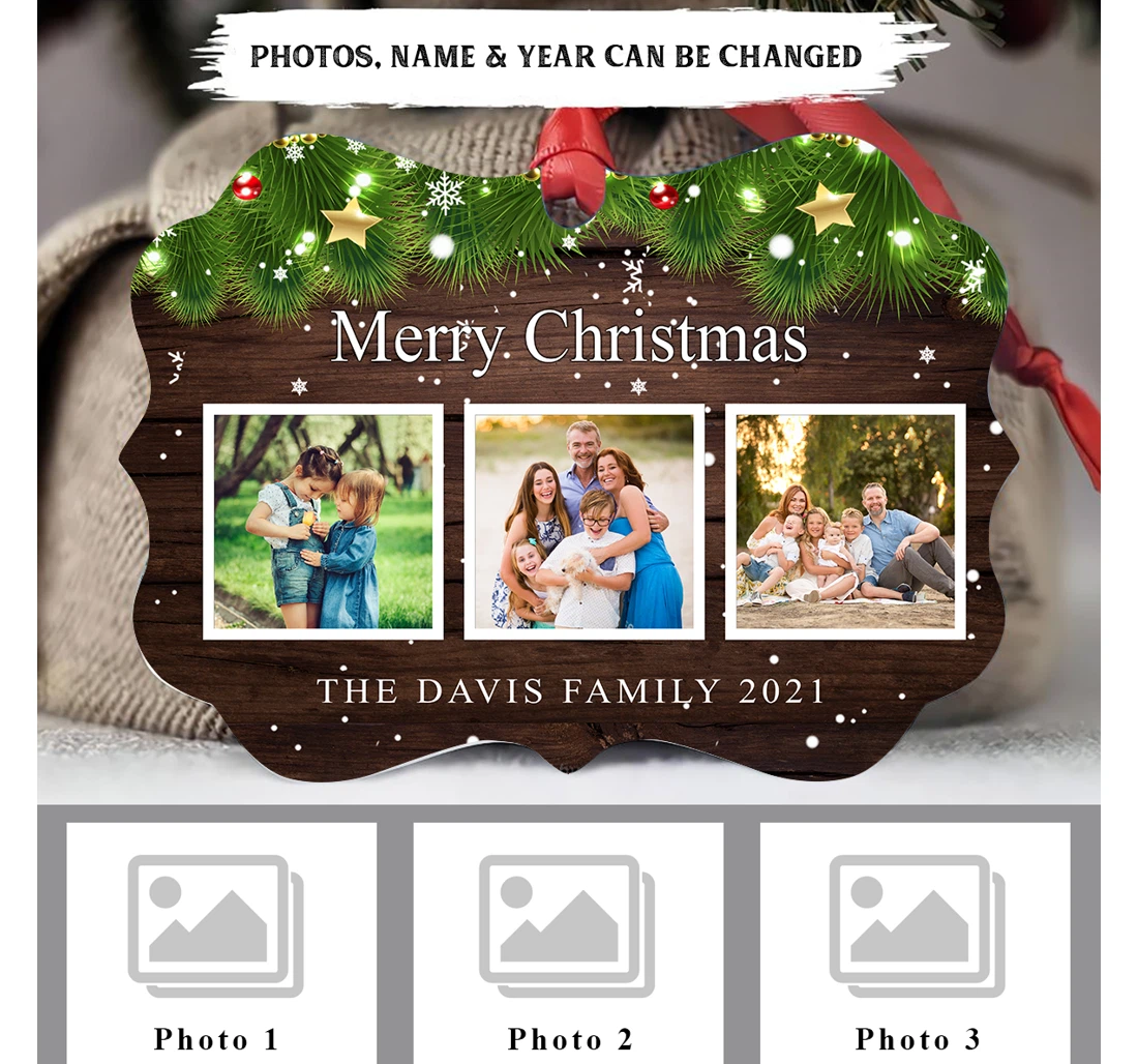 Merry Christmas Customized Photo Christmas Ornament, Christmas Gifts For Family Friends MDF Ornament