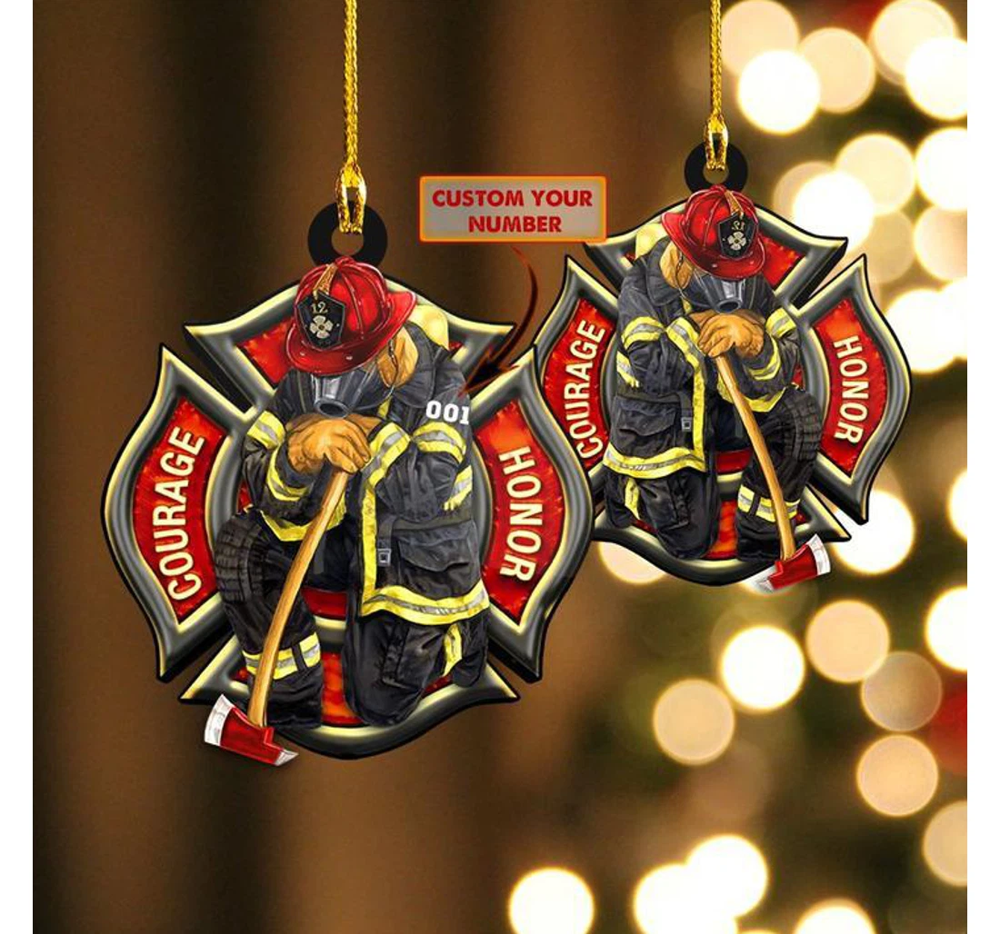 Customize Number Firefighter Christmas Tree Hanging Ornament MDF Ornament