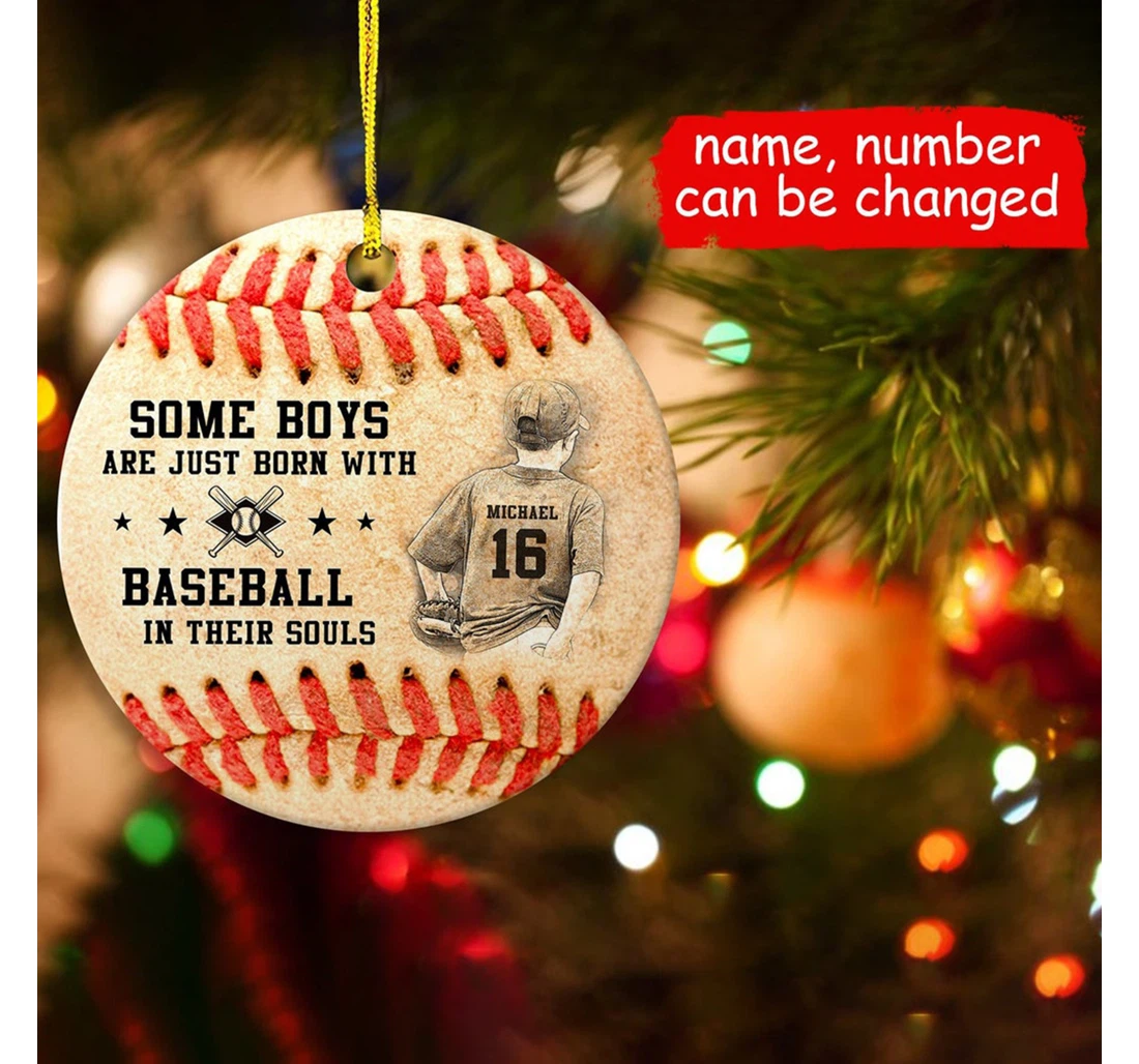 Some Boys Are Just Born With Baseball In Their Souls Custom Name And Number Christmas Wood Ornament MDF Ornament