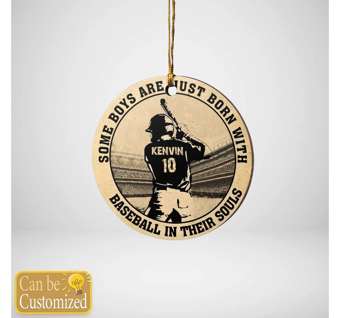 Custom Name And Number Baseball Boy Christmas Wood Ornament MDF Ornament