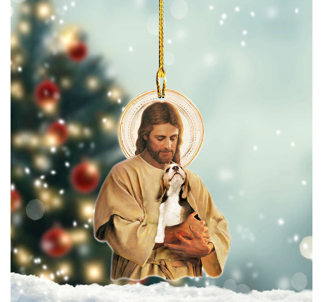 Jesus And Beagle Dog Christmas Tree Hanging Ornament MDF Ornament