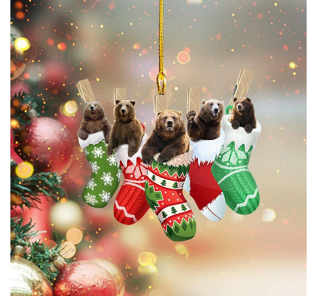 Bears In Christmas Sock Ornament Hanging Xmas Tree Animal Ornament Cute Christmas Gift Ideas MDF Ornament