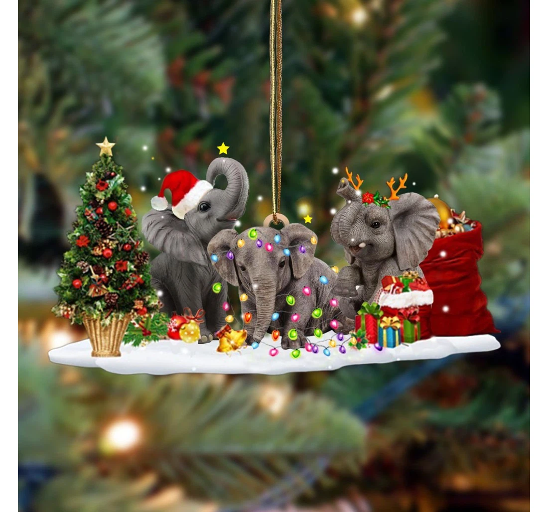 Three Elephant Xmas Tree Ornament MDF Ornament