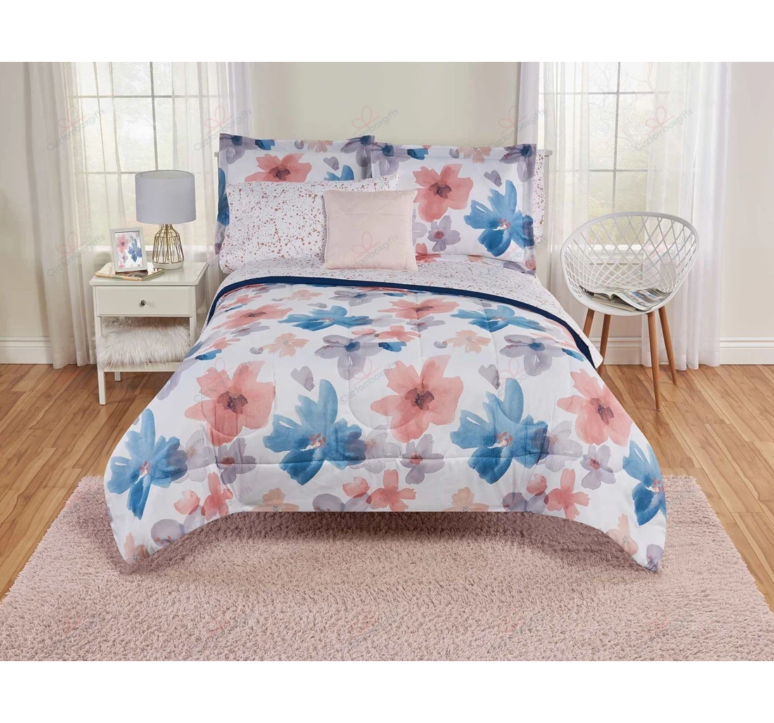 Personalized Bedding Set - Your Zone Watercolor Flower Included 1 Ultra Soft Duvet Cover or Quilt and 2 Lightweight Breathe Pillowcases