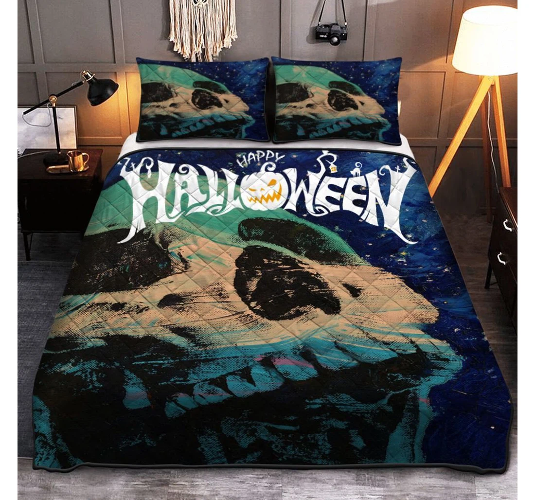 Personalized Bedding Set - Skull Happy Halloween Halloween Included 1 Ultra Soft Duvet Cover or Quilt and 2 Lightweight Breathe Pillowcases