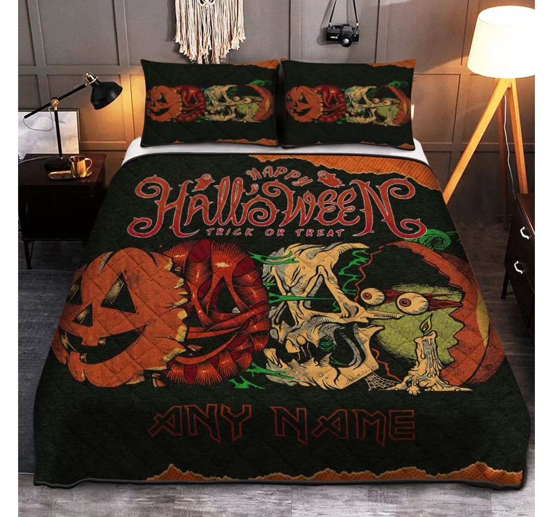 Bedding Set - Personalized Happy Halloween Trick Treat Halloween Halloween Included 1 Ultra Soft Duvet Cover or Quilt and 2 Lightweight Breathe Pillowcases