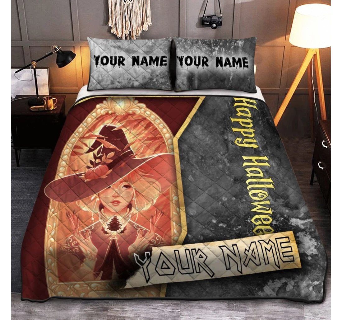 Bedding Set - Personalized Happy Halloween Witch Halloween Halloween Included 1 Ultra Soft Duvet Cover or Quilt and 2 Lightweight Breathe Pillowcases