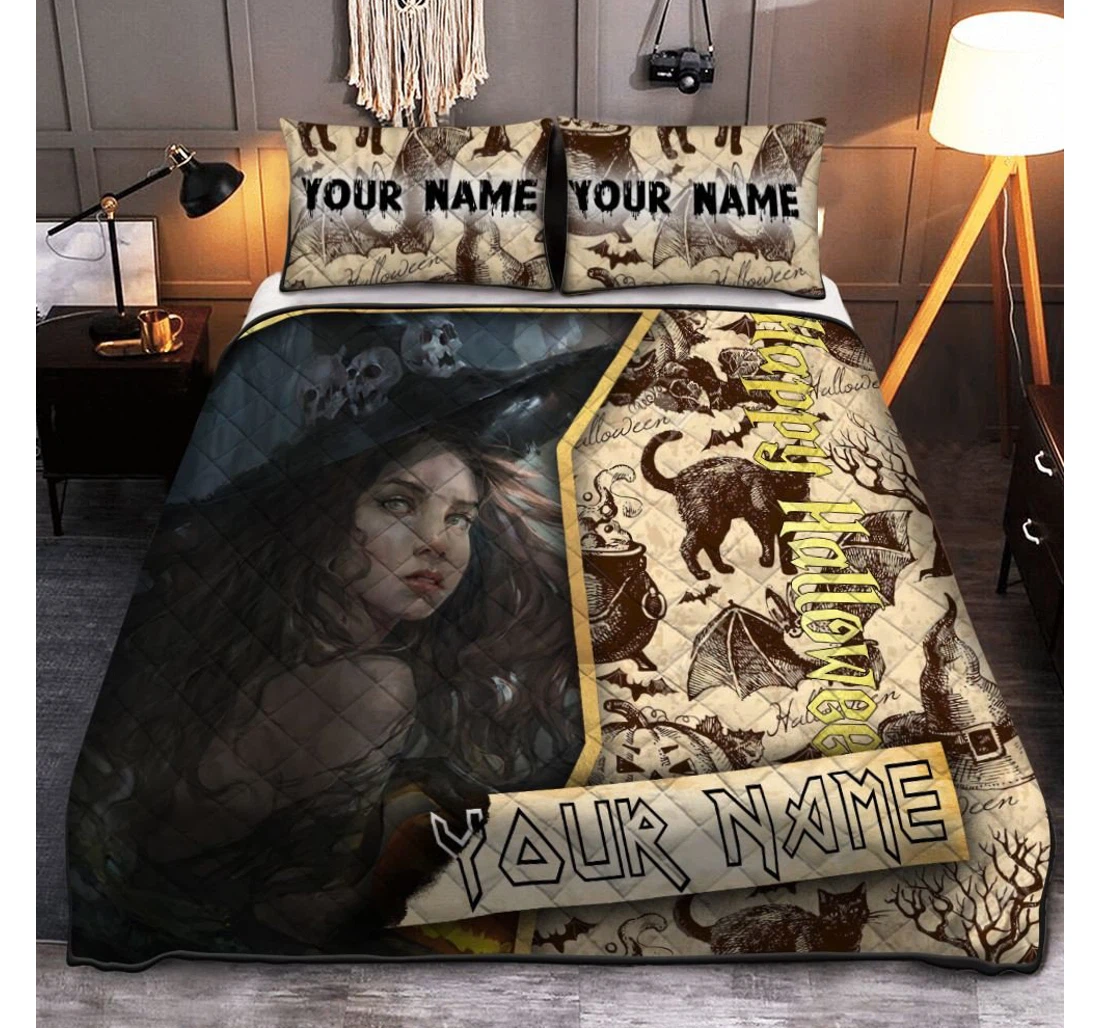 Bedding Set - Personalized Happy Halloween Witch Halloween Halloween Included 1 Ultra Soft Duvet Cover or Quilt and 2 Lightweight Breathe Pillowcases