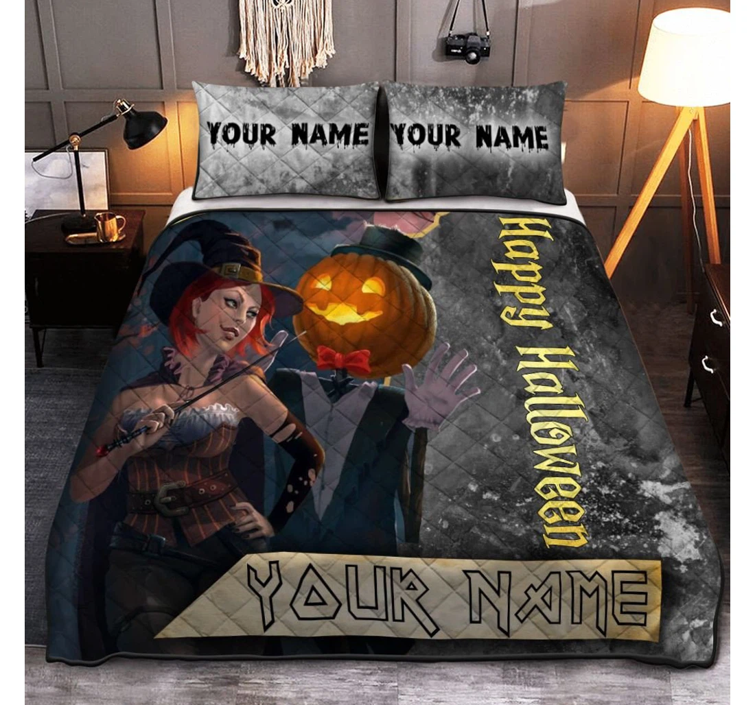 Bedding Set - Personalized Happy Halloween Witch Halloween Halloween Included 1 Ultra Soft Duvet Cover or Quilt and 2 Lightweight Breathe Pillowcases