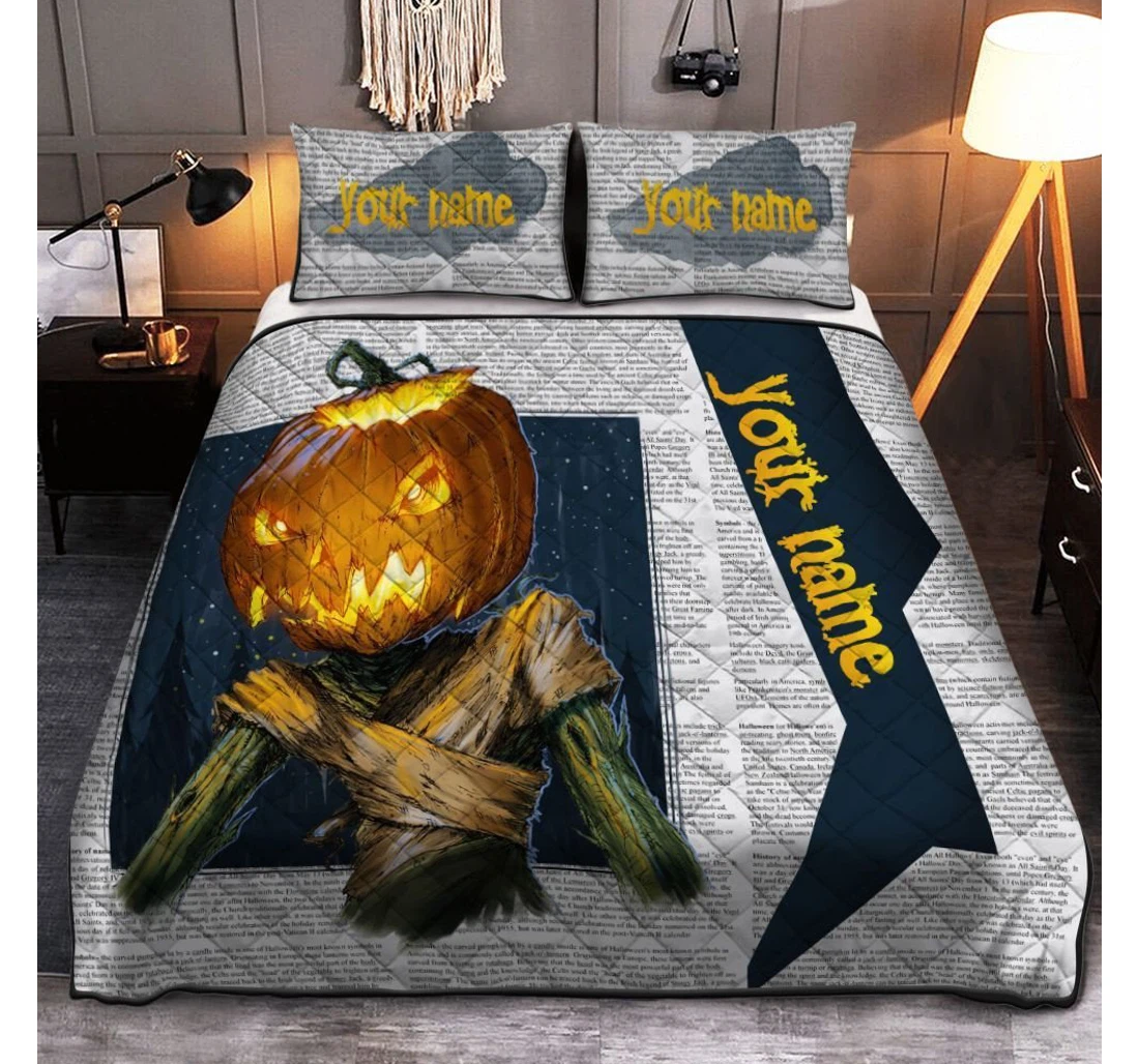 Bedding Set - Personalized Happy Halloween Pumpkin Man Halloween Halloween Included 1 Ultra Soft Duvet Cover or Quilt and 2 Lightweight Breathe Pillowcases
