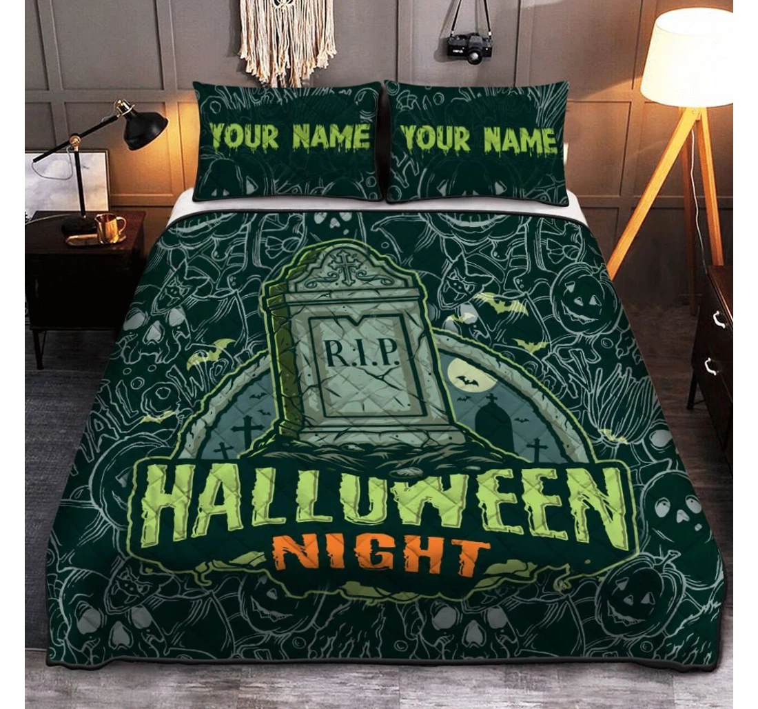 Bedding Set - Personalized Happy Halloween Rip Halloween Night Halloween Included 1 Ultra Soft Duvet Cover or Quilt and 2 Lightweight Breathe Pillowcases