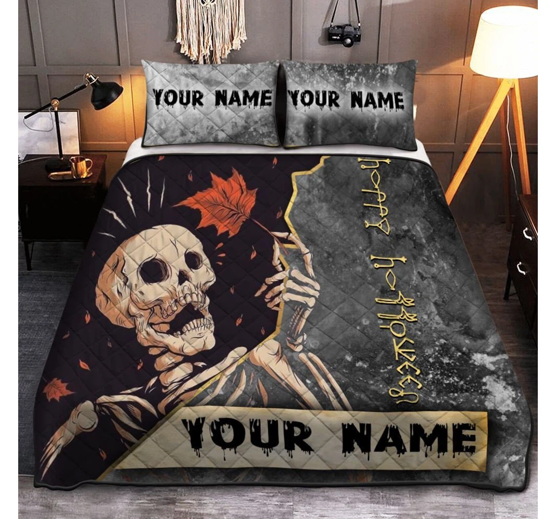 Bedding Set - Personalized Happy Halloween Skeleton Halloween Halloween Included 1 Ultra Soft Duvet Cover or Quilt and 2 Lightweight Breathe Pillowcases