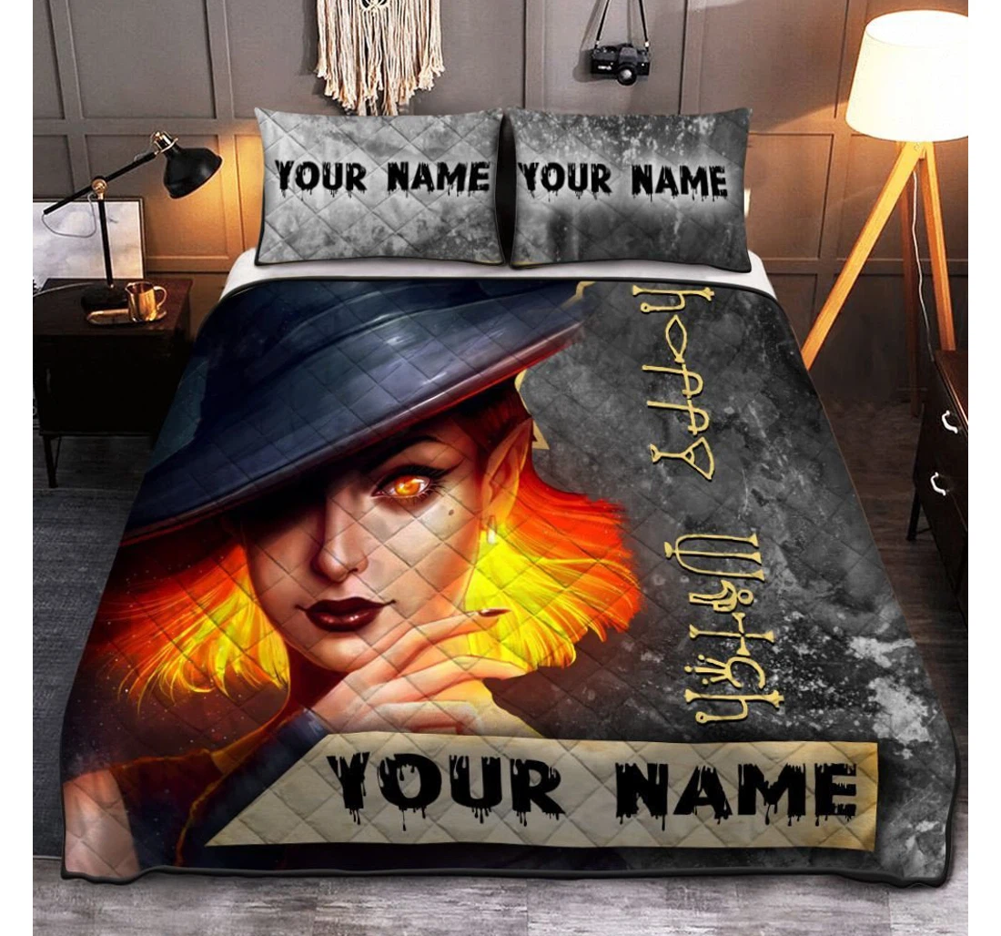 Bedding Set - Personalized Happy Halloween Witch Halloween Halloween Included 1 Ultra Soft Duvet Cover or Quilt and 2 Lightweight Breathe Pillowcases