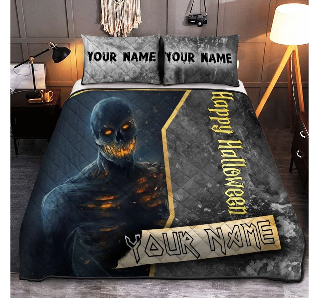 Bedding Set - Personalized Happy Halloween Skeleton Halloween Halloween Included 1 Ultra Soft Duvet Cover or Quilt and 2 Lightweight Breathe Pillowcases