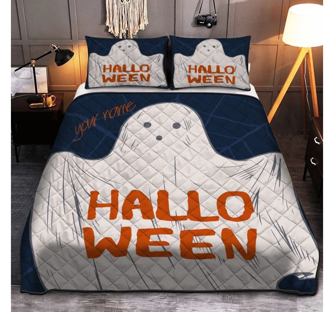 Bedding Set - Personalized Happy Halloween Halloween Ghost Halloween Included 1 Ultra Soft Duvet Cover or Quilt and 2 Lightweight Breathe Pillowcases