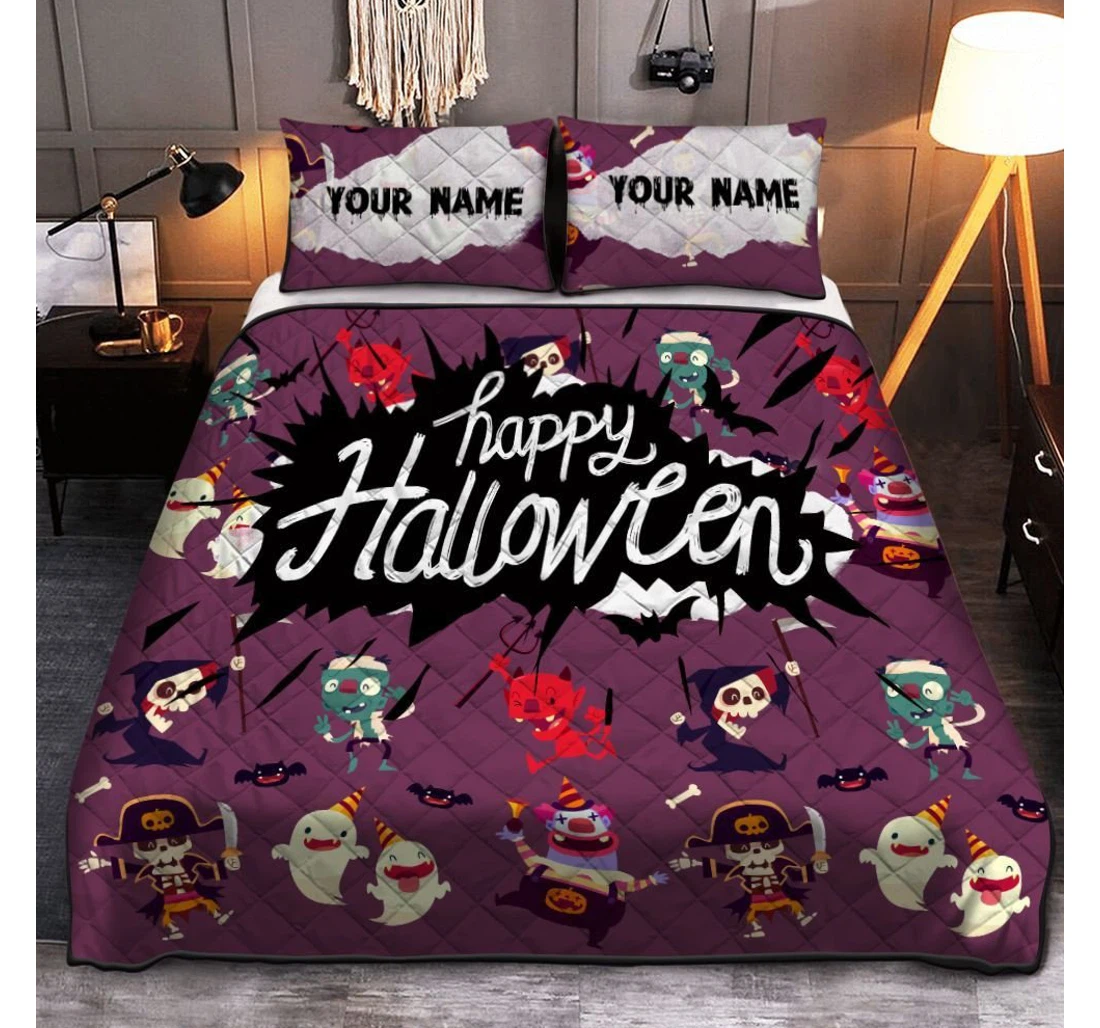 Bedding Set - Personalized Happy Halloween Halloween Character Halloween Included 1 Ultra Soft Duvet Cover or Quilt and 2 Lightweight Breathe Pillowcases