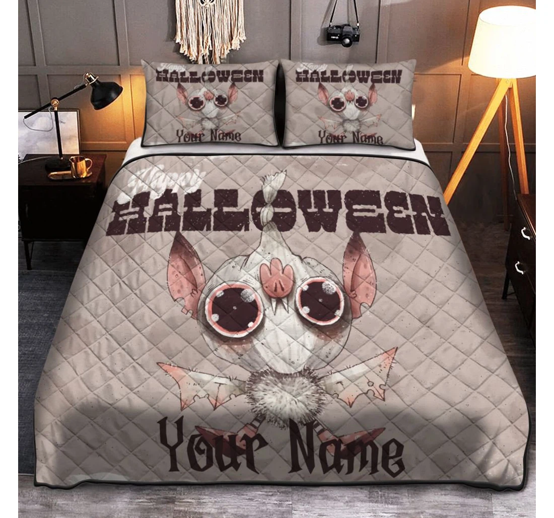 Bedding Set - Personalized Happy Halloween Bats Halloween Halloween Included 1 Ultra Soft Duvet Cover or Quilt and 2 Lightweight Breathe Pillowcases