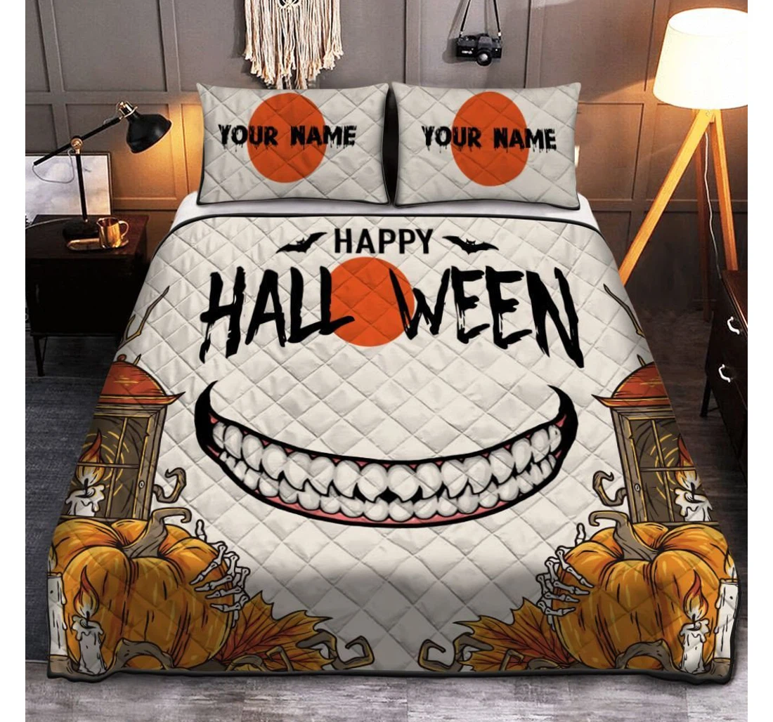 Bedding Set - Personalized Happy Halloween Halloween Pumpkin Halloween Included 1 Ultra Soft Duvet Cover or Quilt and 2 Lightweight Breathe Pillowcases