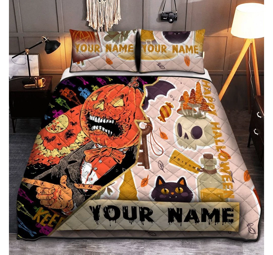 Bedding Set - Personalized Happy Halloween Pumpkin Halloween Halloween Included 1 Ultra Soft Duvet Cover or Quilt and 2 Lightweight Breathe Pillowcases