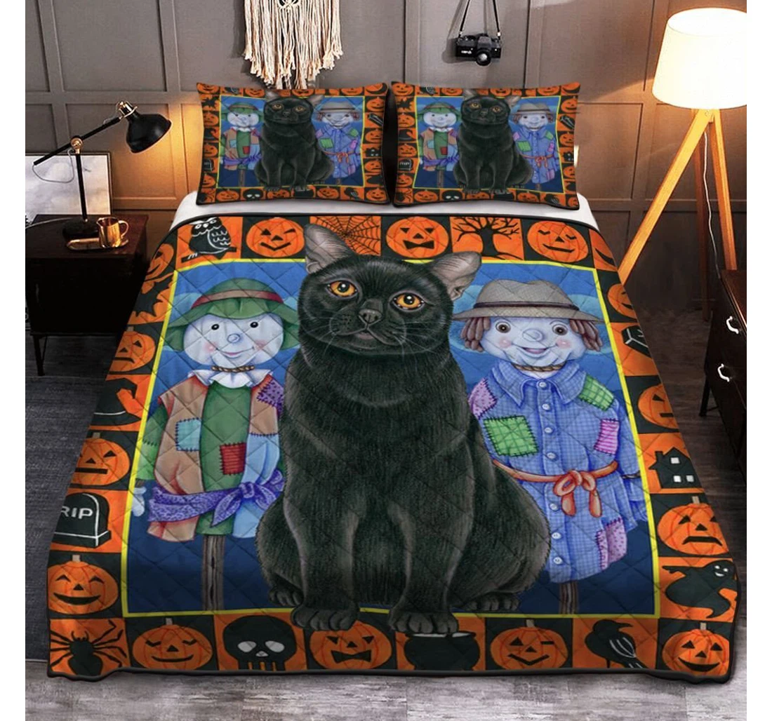 Bedding Set - Personalized Halloween Pumpkin Halloween Black Cat Halloween Included 1 Ultra Soft Duvet Cover or Quilt and 2 Lightweight Breathe Pillowcases