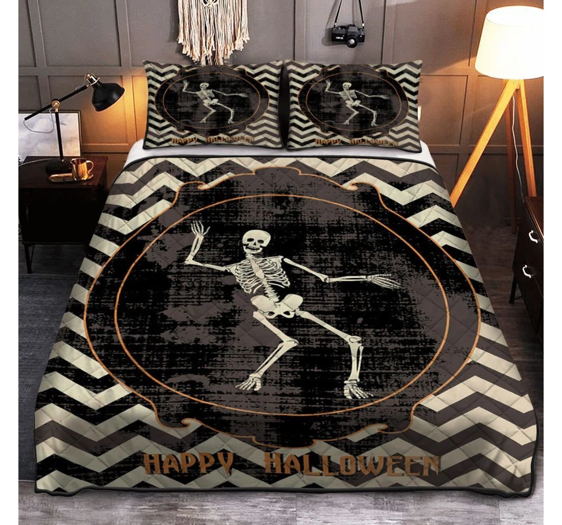 Bedding Set - Personalized Halloween Skeleton Happy Halloween Halloween Included 1 Ultra Soft Duvet Cover or Quilt and 2 Lightweight Breathe Pillowcases