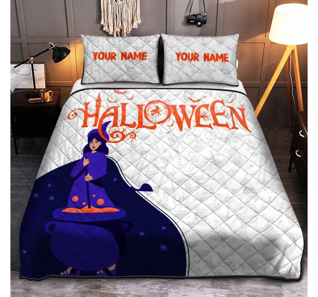 Bedding Set - Personalized Happy Halloween Halloween Witch Halloween Included 1 Ultra Soft Duvet Cover or Quilt and 2 Lightweight Breathe Pillowcases