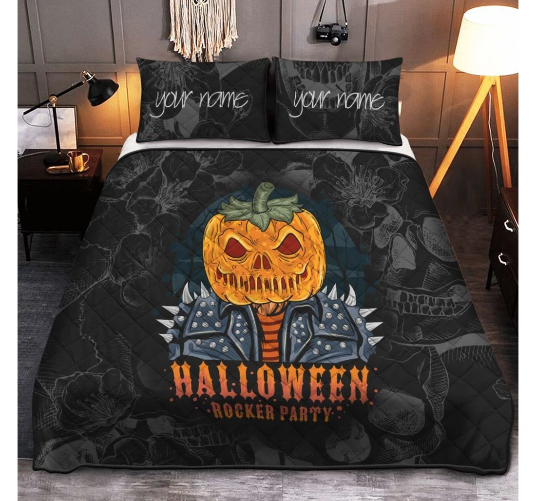 Bedding Set - Personalized Halloween Rocker Party Halloween Pumpkin Halloween Included 1 Ultra Soft Duvet Cover or Quilt and 2 Lightweight Breathe Pillowcases