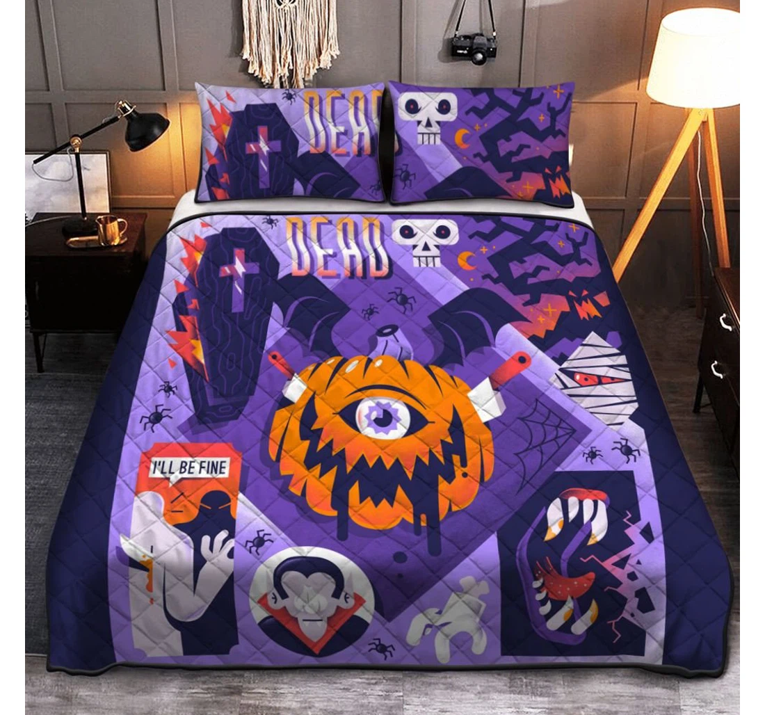 Personalized Bedding Set - Happy Halloween Dead Pumpkin Halloween Halloween Included 1 Ultra Soft Duvet Cover or Quilt and 2 Lightweight Breathe Pillowcases