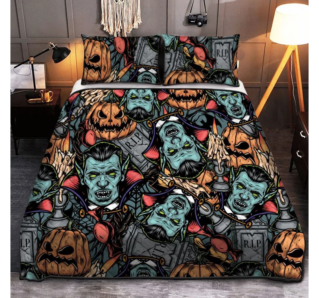 Personalized Bedding Set - Halloween Dracula Halloween Dracula Pattern Halloween Included 1 Ultra Soft Duvet Cover or Quilt and 2 Lightweight Breathe Pillowcases