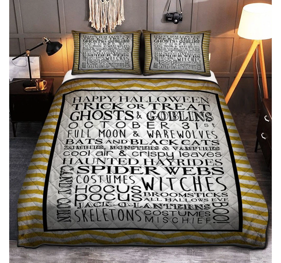Personalized Bedding Set - Halloween Word Art Halloween Text Halloween Included 1 Ultra Soft Duvet Cover or Quilt and 2 Lightweight Breathe Pillowcases