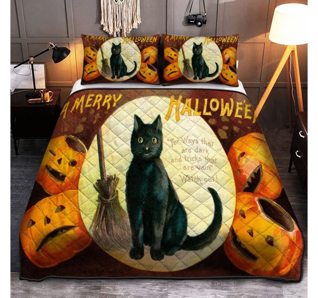 Personalized Bedding Set - Halloween Pumpkin Halloween Black Cat Halloween Included 1 Ultra Soft Duvet Cover or Quilt and 2 Lightweight Breathe Pillowcases