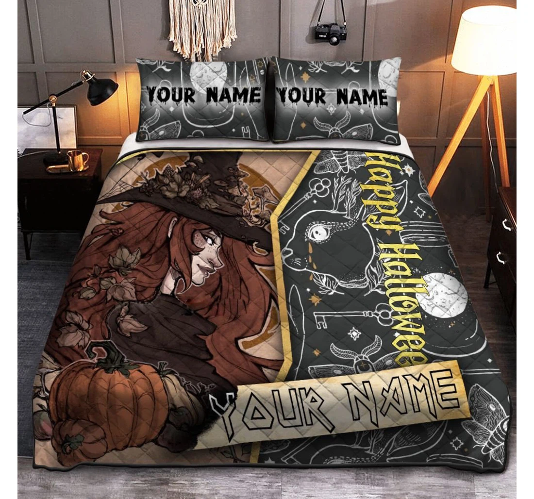Bedding Set - Personalized Happy Halloween Witch Halloween Pumpkin Halloween Included 1 Ultra Soft Duvet Cover or Quilt and 2 Lightweight Breathe Pillowcases