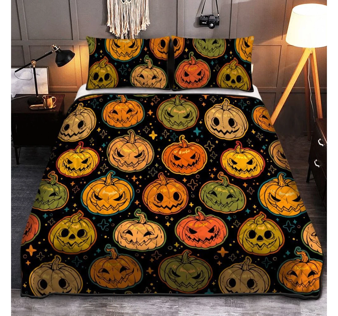 Personalized Bedding Set - Happy Halloween Pumpkin Halloween Halloween Included 1 Ultra Soft Duvet Cover or Quilt and 2 Lightweight Breathe Pillowcases