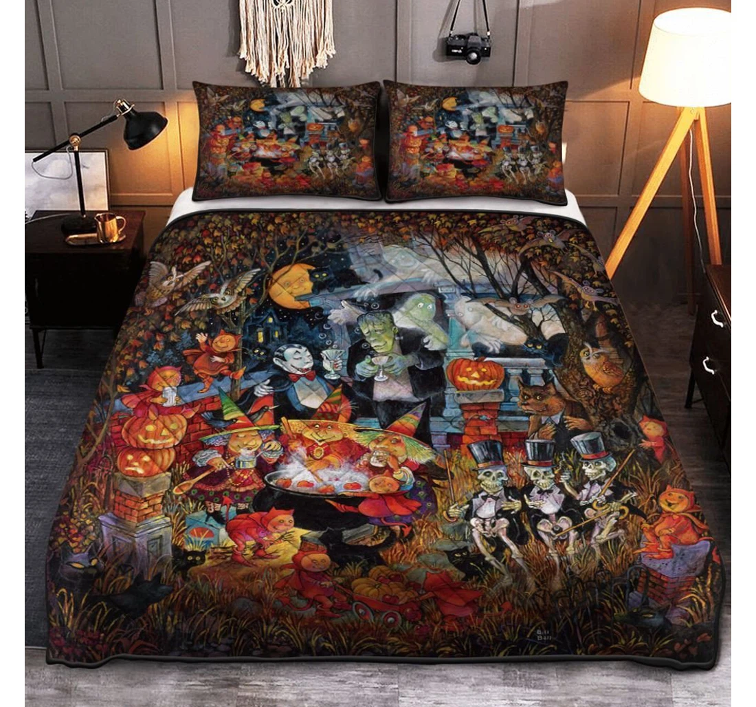 Personalized Bedding Set - Happy Halloween Halloween Monster Night Halloween Included 1 Ultra Soft Duvet Cover or Quilt and 2 Lightweight Breathe Pillowcases