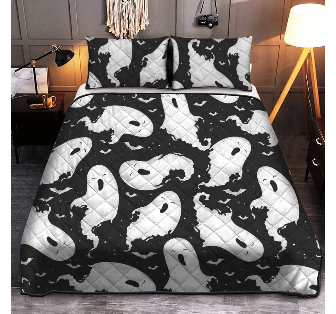 Personalized Bedding Set - Happy Halloween Ghost Halloween Pattern Halloween Included 1 Ultra Soft Duvet Cover or Quilt and 2 Lightweight Breathe Pillowcases