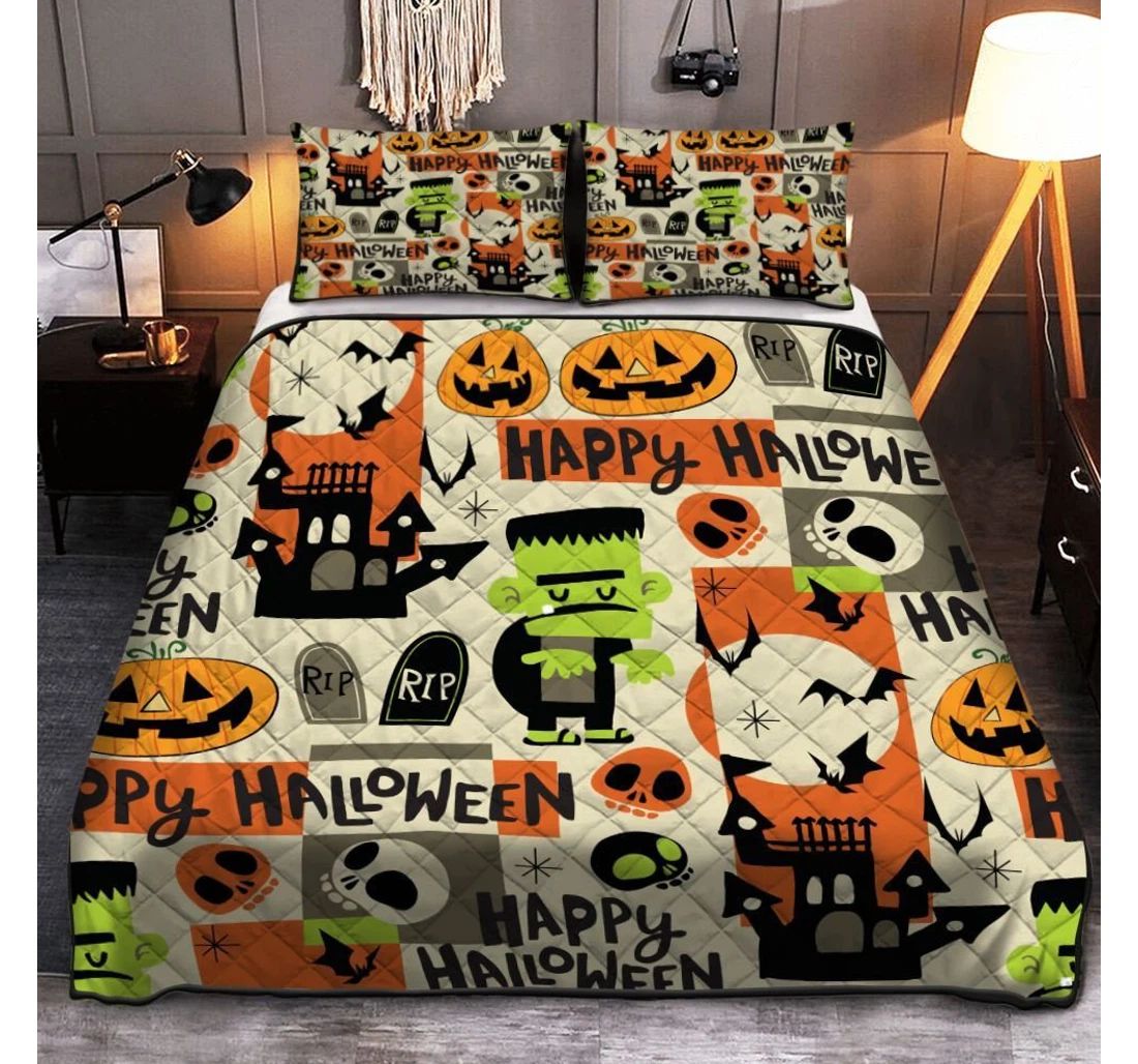 Personalized Bedding Set - Happy Halloween Halloween Party Pattern Halloween Included 1 Ultra Soft Duvet Cover or Quilt and 2 Lightweight Breathe Pillowcases