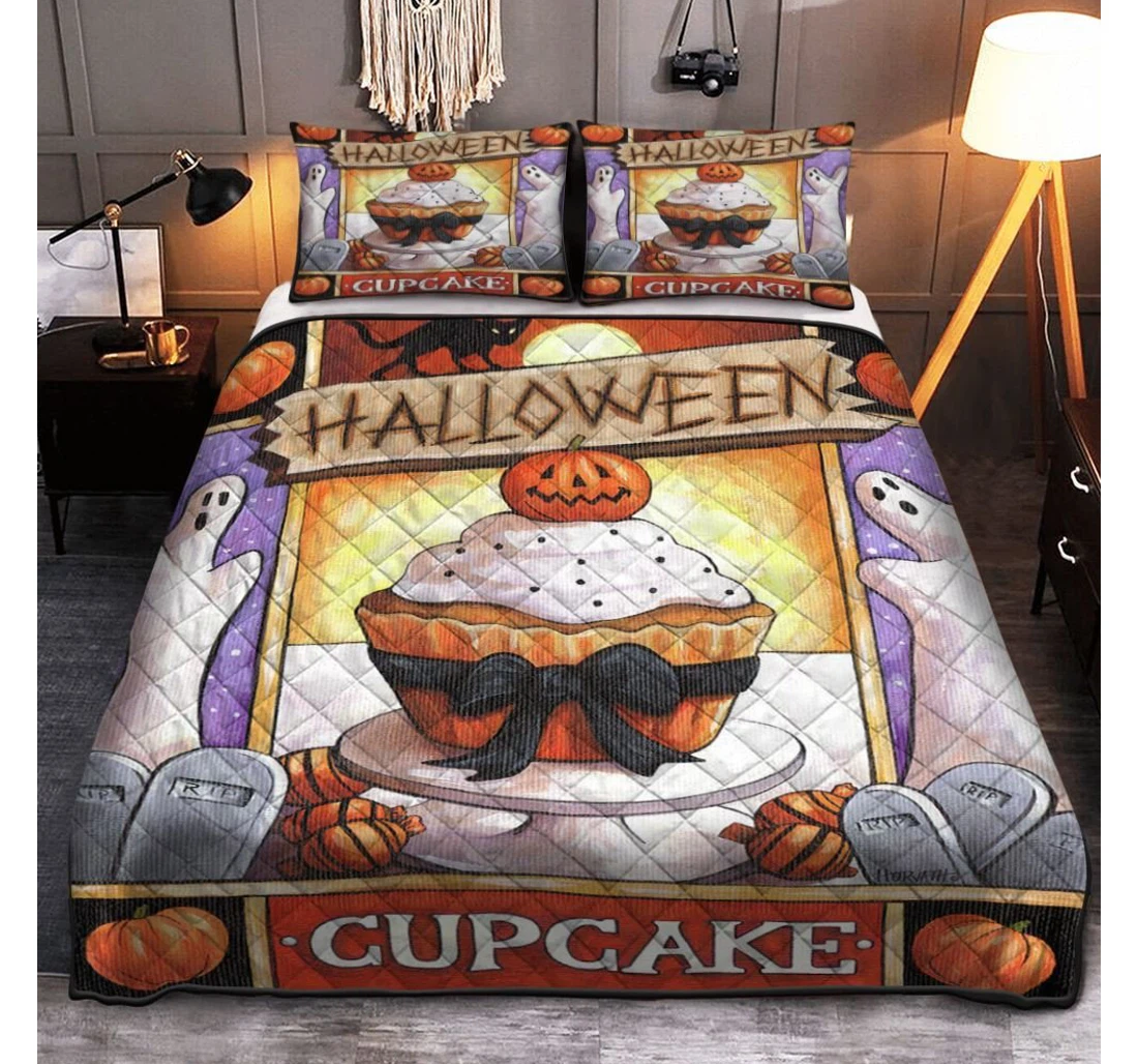 Personalized Bedding Set - Happy Halloween Halloween Cupcakes Halloween Included 1 Ultra Soft Duvet Cover or Quilt and 2 Lightweight Breathe Pillowcases