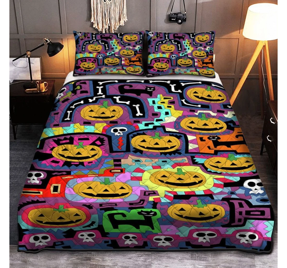 Personalized Bedding Set - Happy Halloween Halloween Pumpkin Halloween Included 1 Ultra Soft Duvet Cover or Quilt and 2 Lightweight Breathe Pillowcases