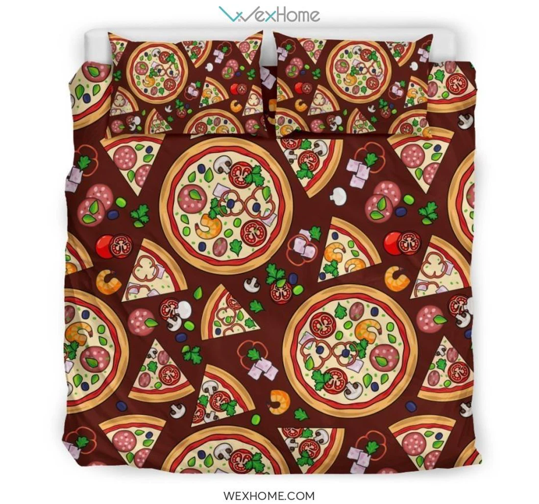Personalized Bedding Set - Pizza Pattern Included 1 Ultra Soft Duvet Cover or Quilt and 2 Lightweight Breathe Pillowcases