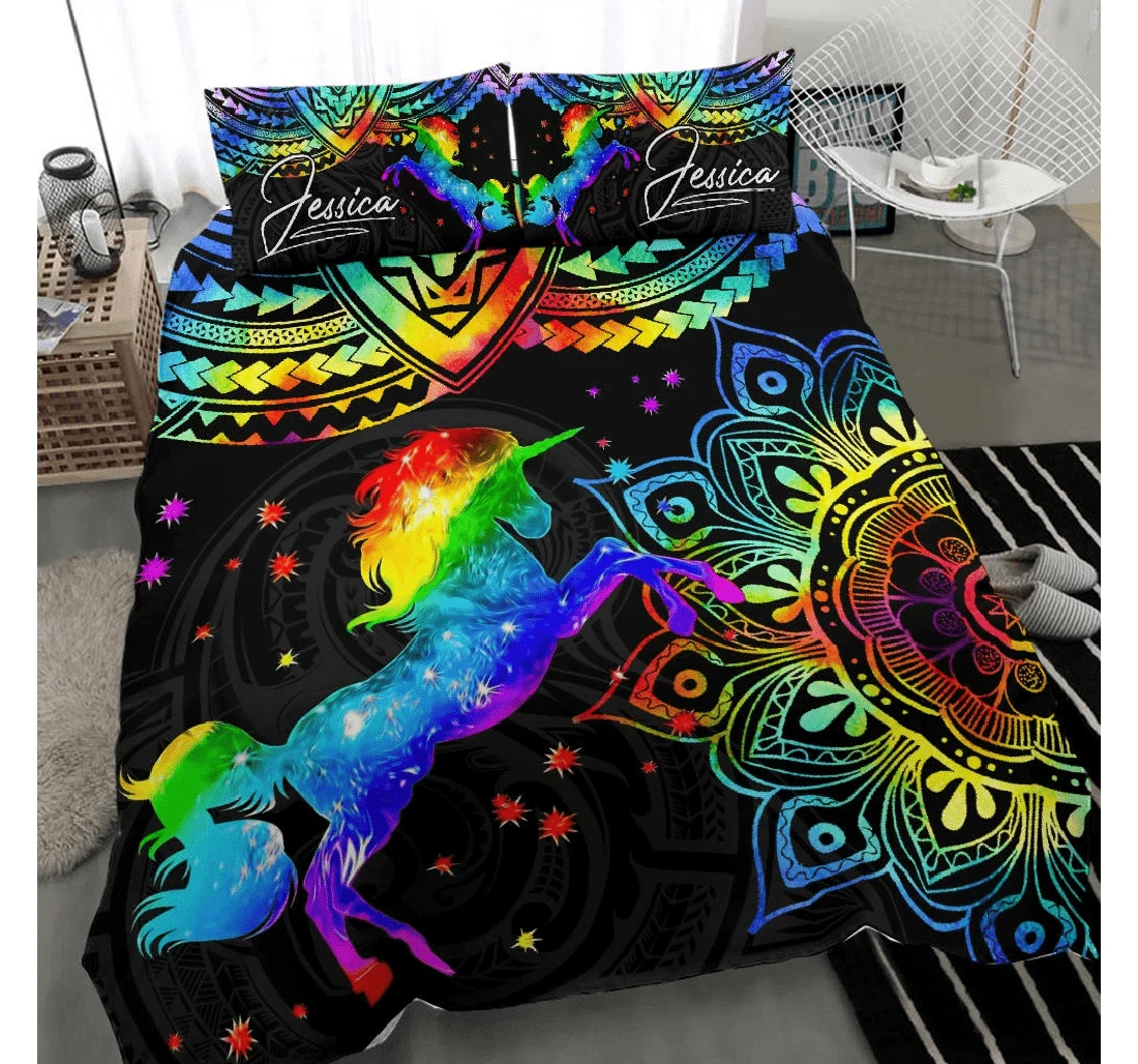 Bedding Set - Custom Personalized Custom Name Mandala Unicorn Included 1 Ultra Soft Duvet Cover or Quilt and 2 Lightweight Breathe Pillowcases